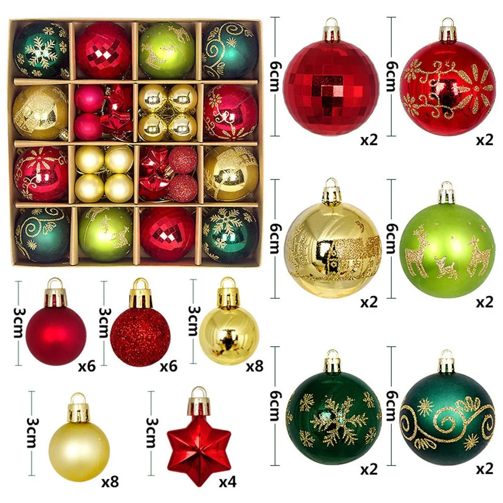 44Pcs / Box 3-6cm Electroplating Plastic Ball Christmas Tree Hanging Ornament Xmas Party Decoration - Gold+Red+Green - 5