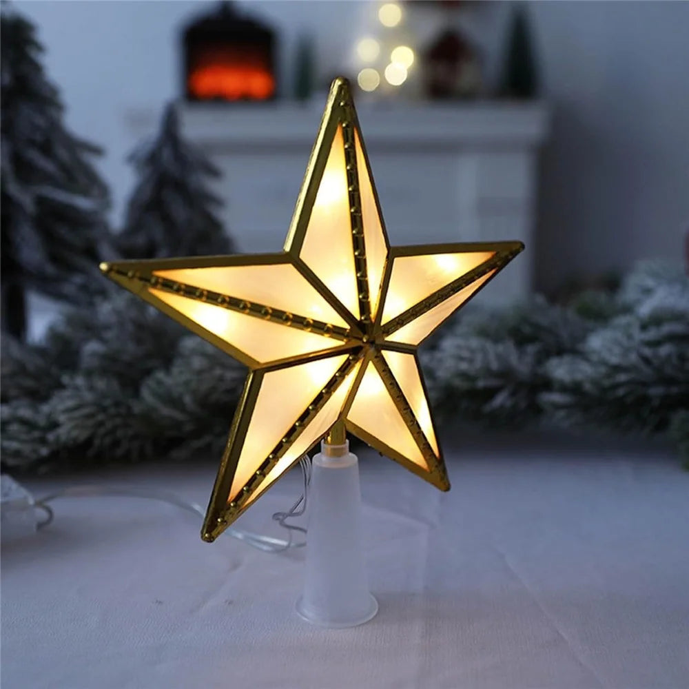 15cm Warm White LED Light Star Shape Christmas Tree Topper Xmas Tree Top Decoration - 7