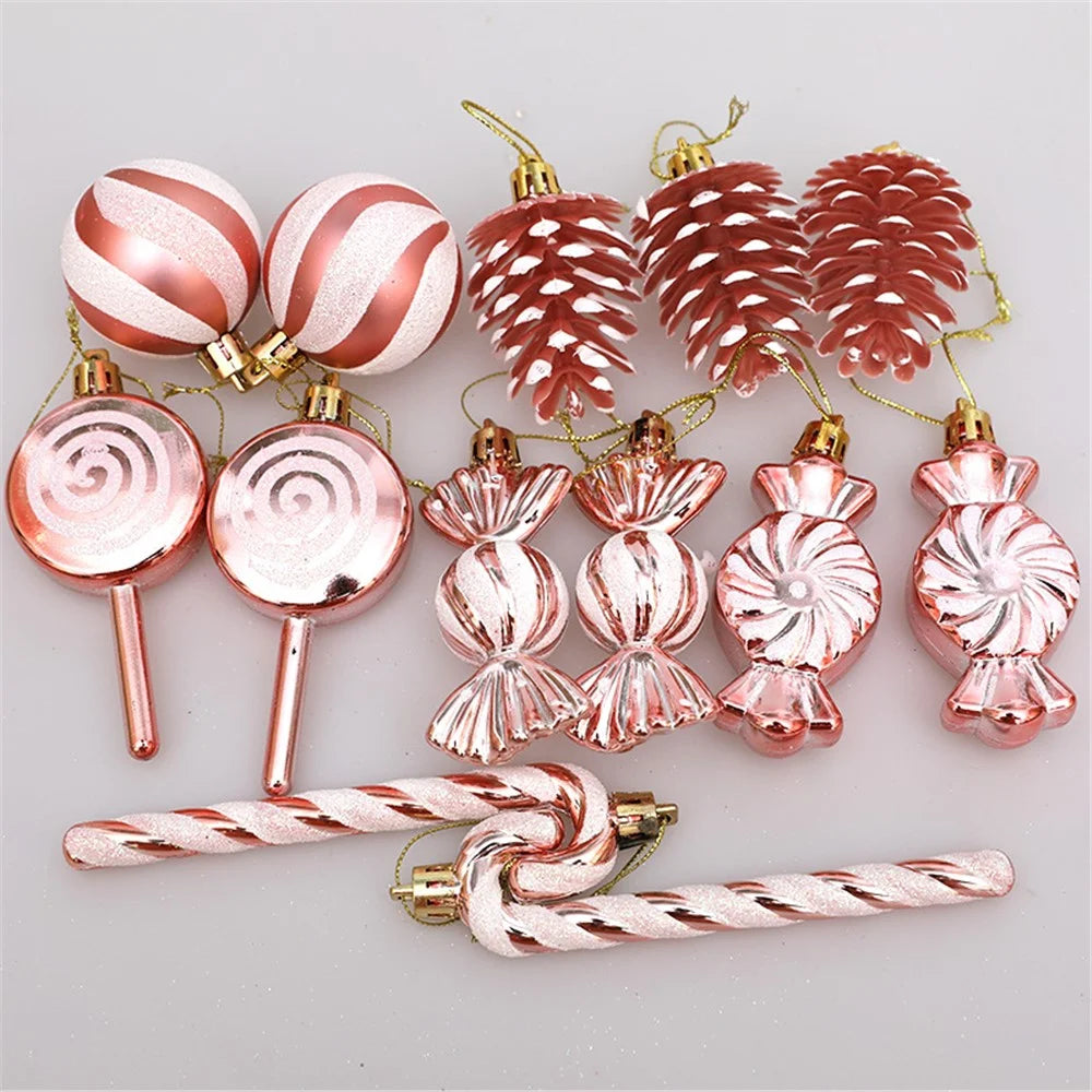 13Pcs / Set Pine Cone Candy Round Ball Christmas Tree Decor Festival Xmas Hanging Ornament - Red - 6