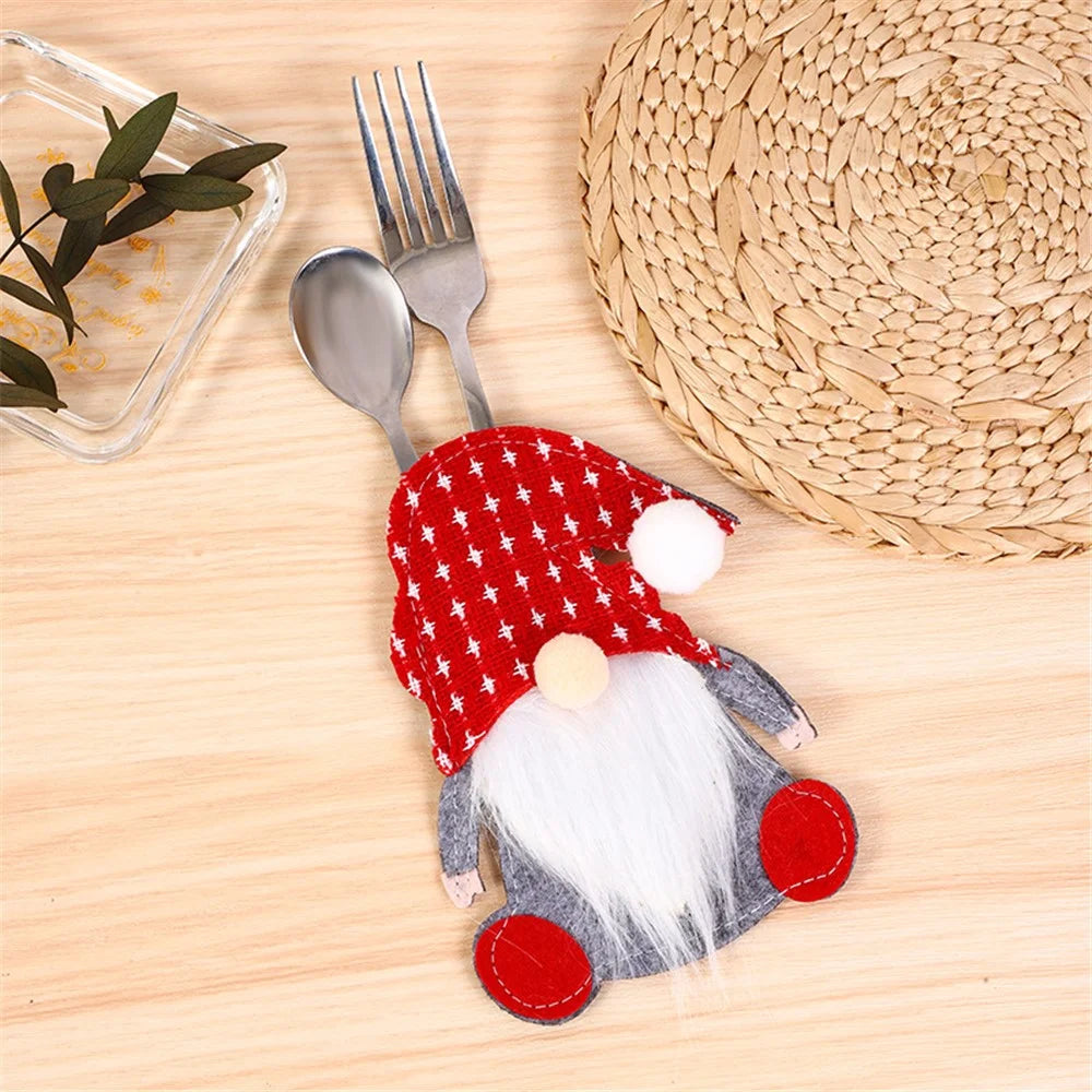 Xmas Gnome Design Cutlery Storage Bag Christmas Decoration Fork Knife Cutlery Holder Bag - Dot - 2