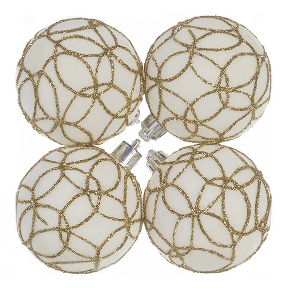 4PCS Christmas Decorations Flocking Electroplated Plastic Balls 6cm Christmas Tree Pendant Christmas Ball Set - Style A - 1
