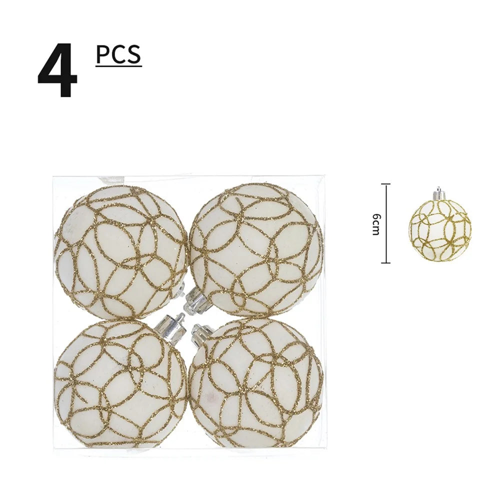 4PCS Christmas Decorations Flocking Electroplated Plastic Balls 6cm Christmas Tree Pendant Christmas Ball Set - Style A - 2