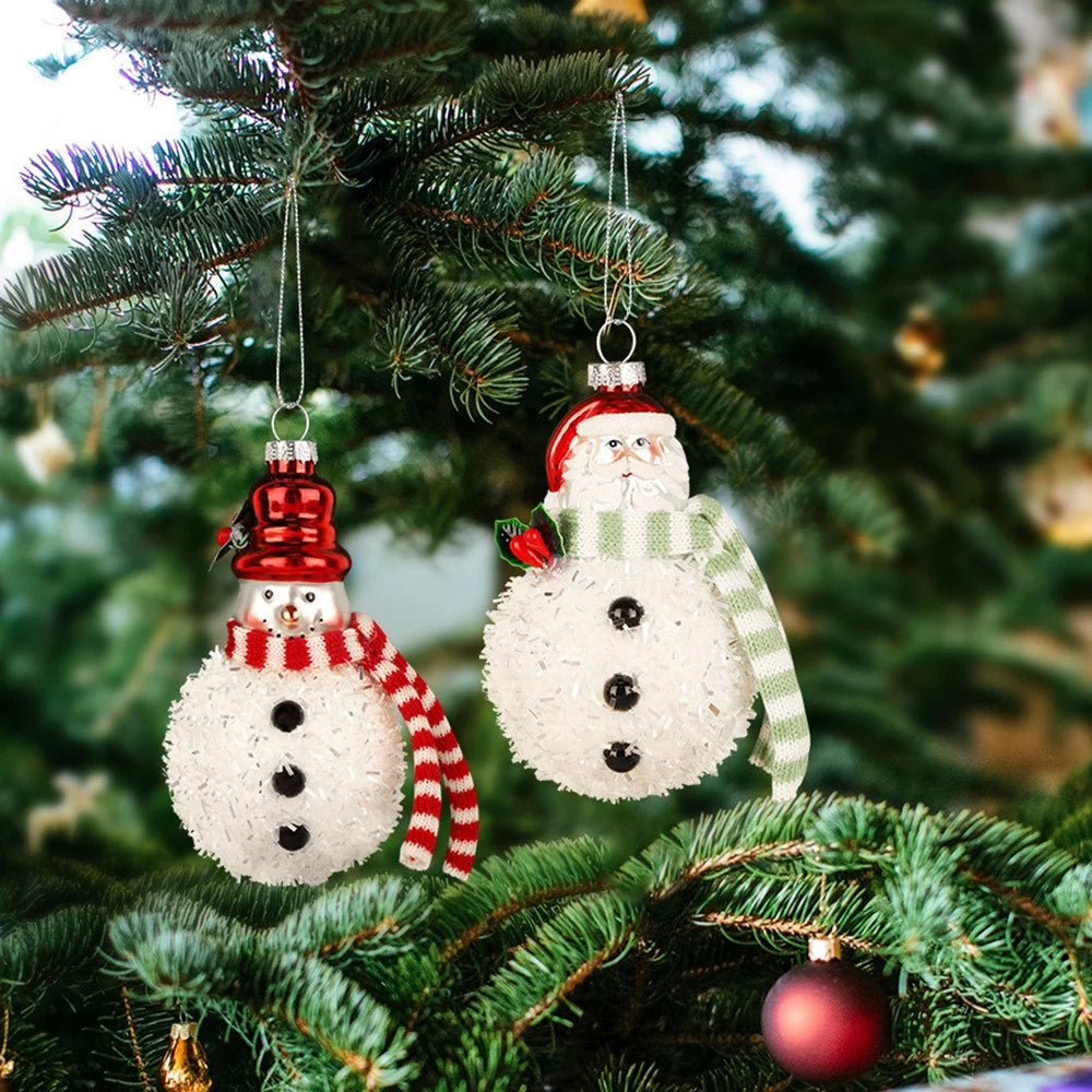 2Pcs Snowman Christmas Ornaments Glass Blown Xmas Tree Hanging Pendants for Christmas Home Decor - 2