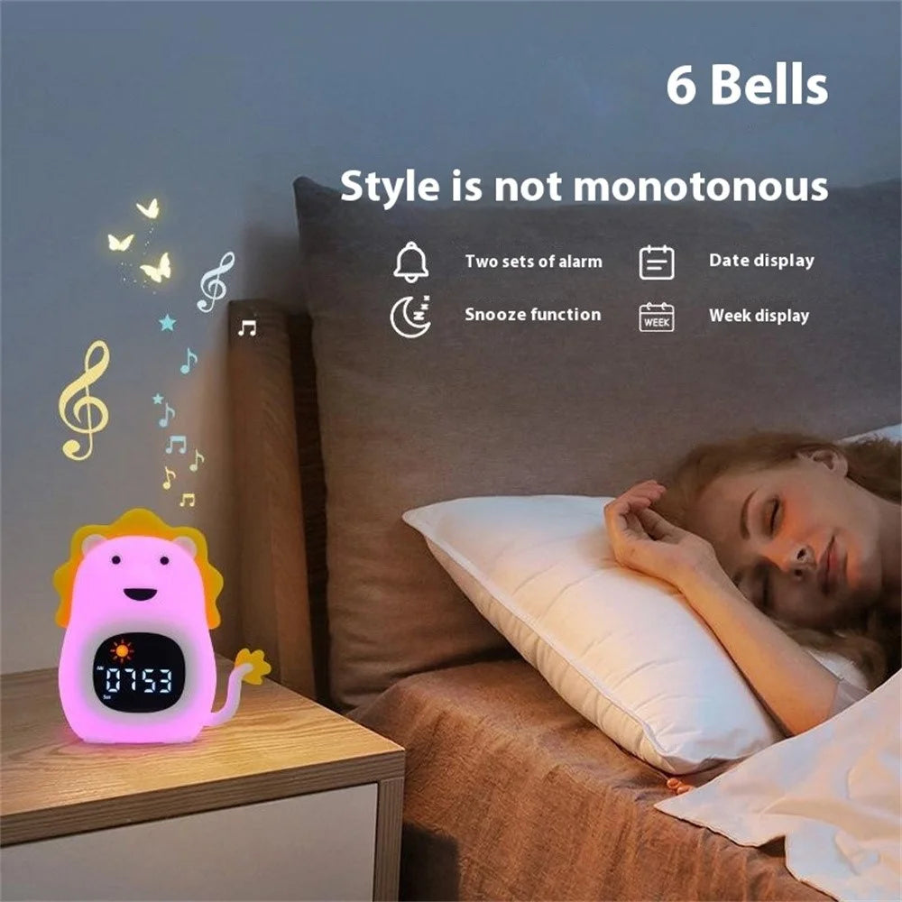 JL-822 Cartoon Lion Shape White Noise Alarm Clock Sleep Bedside Lamp Tap Control Night Light - 2