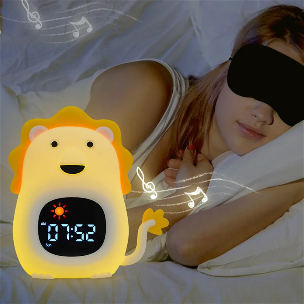 JL-822 Cartoon Lion Shape White Noise Alarm Clock Sleep Bedside Lamp Tap Control Night Light - 7