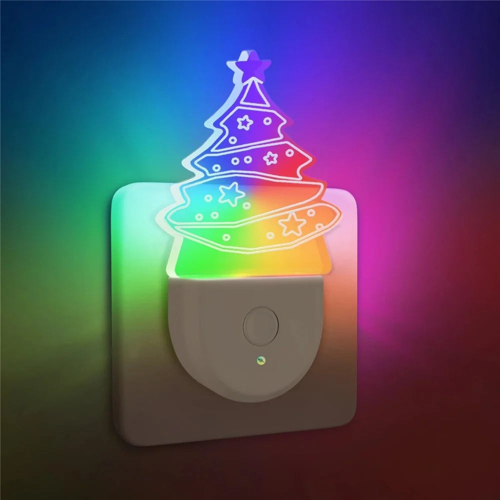 2Pcs Christmas Tree Shape Plug-In Night Light Acrylic Colorful Bedroom Atmosphere Lamp, EU Plug - 2