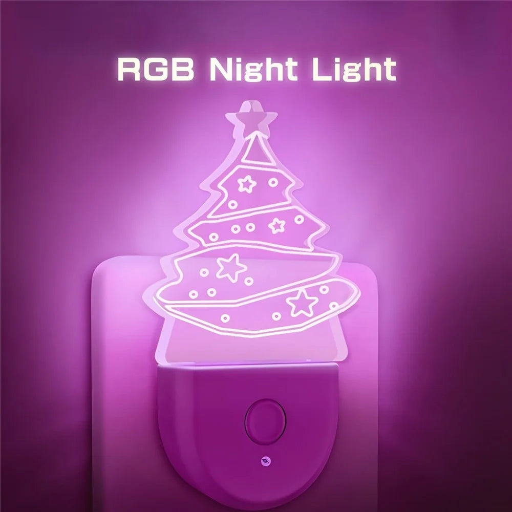 2Pcs Christmas Tree Shape Plug-In Night Light Acrylic Colorful Bedroom Atmosphere Lamp, EU Plug - 3