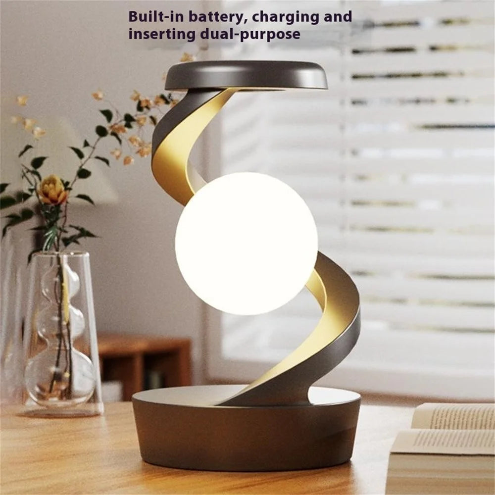 Spiral Levitation Floating Light RGB Night Light with Phone Wireless Charging Pad - White - 4