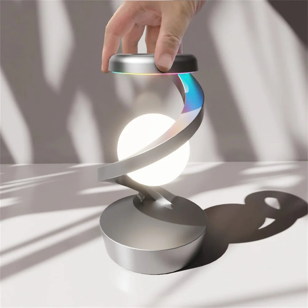 Spiral Levitation Floating Light RGB Night Light with Phone Wireless Charging Pad - White - 5