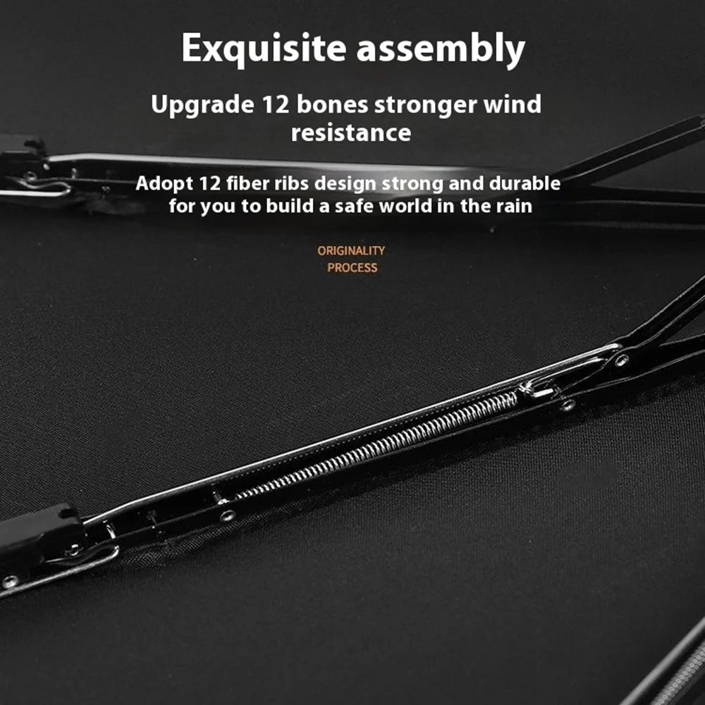Windproof Umbrella Large 12-Rib Folding Travel Umbrella with Automatic Opening and Closing for Rain / Sun - Black - 4