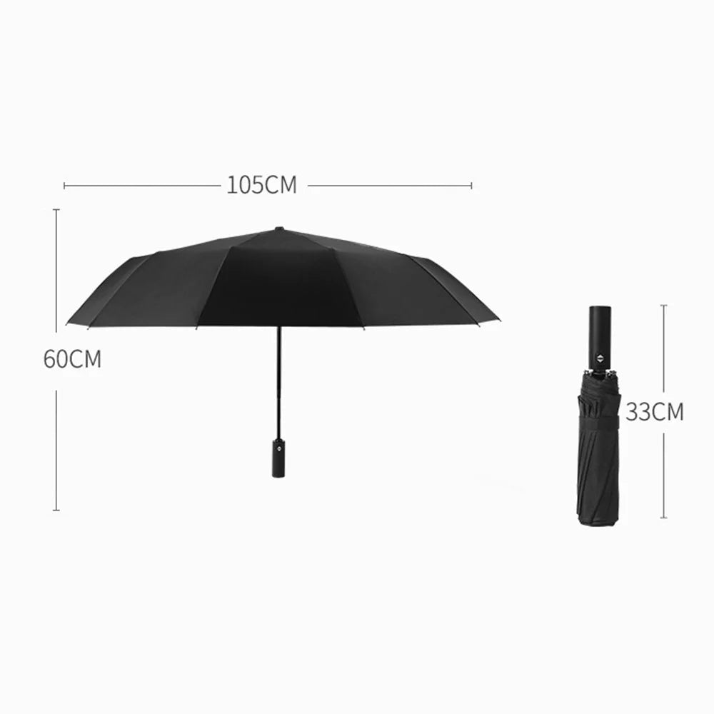 Windproof Umbrella Large 12-Rib Folding Travel Umbrella with Automatic Opening and Closing for Rain / Sun - Black - 5