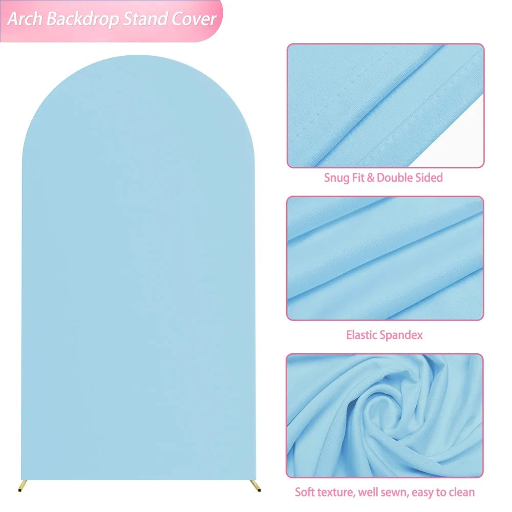 Elastic U-Shaped Arch Door Cloth Cover Decorative Backdrop for Birthday Party Wedding, 180x80cm - Sky Blue - 5
