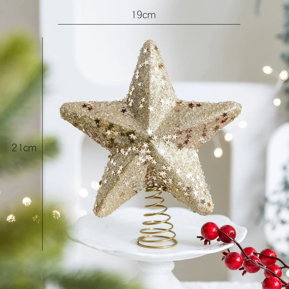 Christmas Tree Topper Foam Star Ornament Holiday Decoration Festive Home Decor, Large Size - Champagne - 6