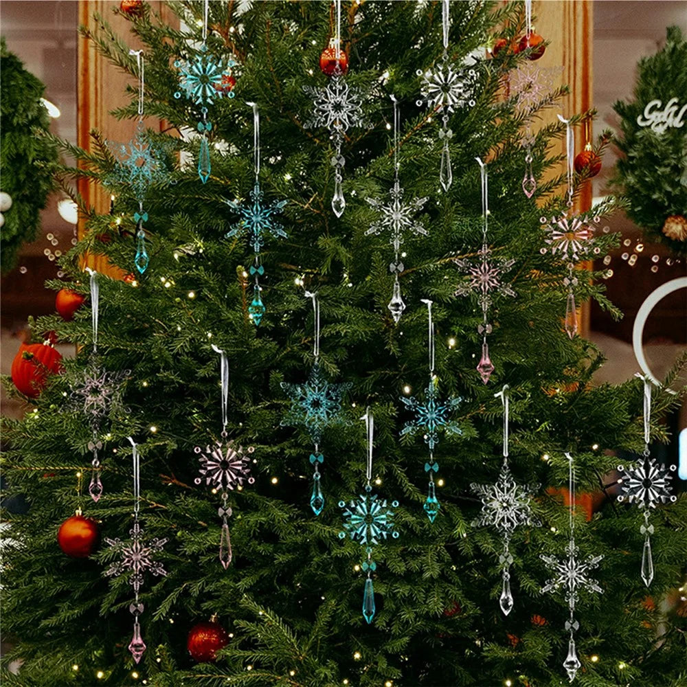 6Pcs Christmas Snowflake Ornaments Crystal Hanging Decorations Winter Holiday Gift Party Tree Garland - Transparent - 3