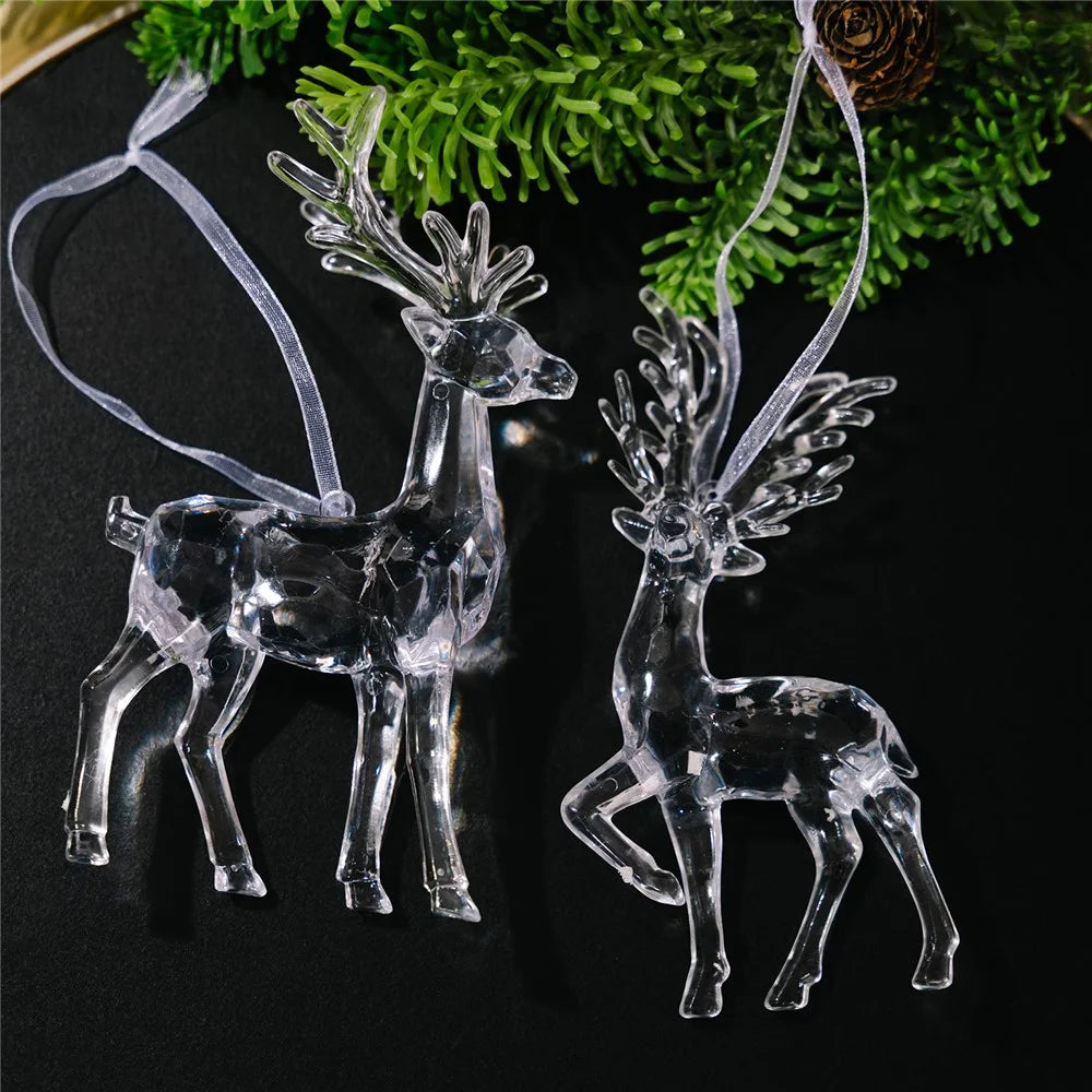Acrylic Christmas Reindeer Ornaments Clear Hanging Decorations Xmas Tree Pendant for Holiday Gift Decor - Style A - 2
