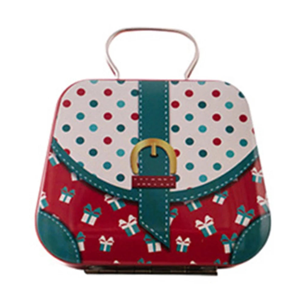 Christmas Tin Gift Box Mini Handbag Design Candy Container for Kids / Portable Cookie Storage / Holiday Decoration - Style C - 1