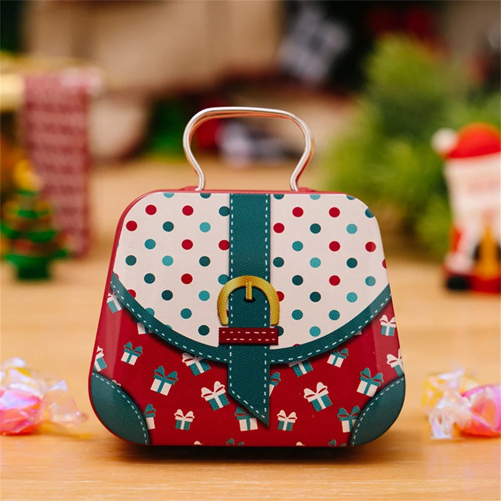 Christmas Tin Gift Box Mini Handbag Design Candy Container for Kids / Portable Cookie Storage / Holiday Decoration - Style C - 3
