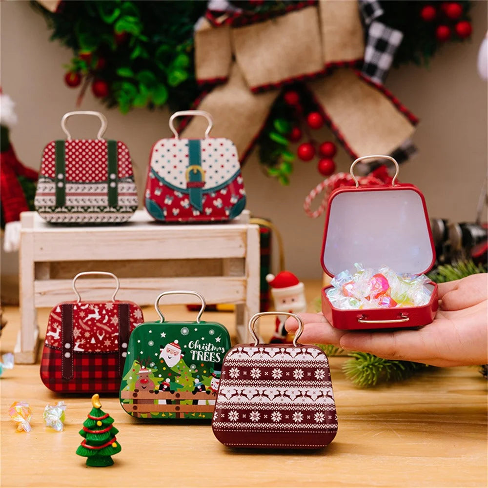 Christmas Tin Gift Box Mini Handbag Design Candy Container for Kids / Portable Cookie Storage / Holiday Decoration - Style C - 4