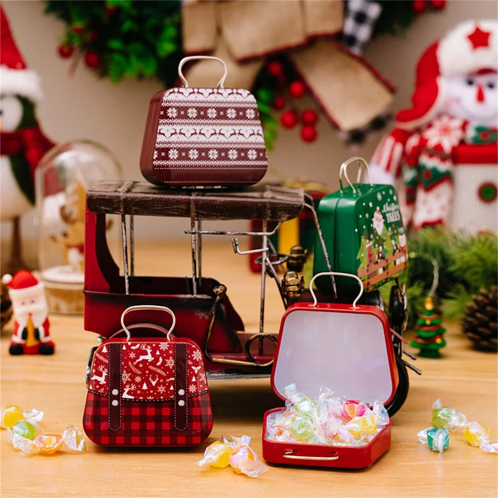 Christmas Tin Gift Box Mini Handbag Design Candy Container for Kids / Portable Cookie Storage / Holiday Decoration - Style C - 5