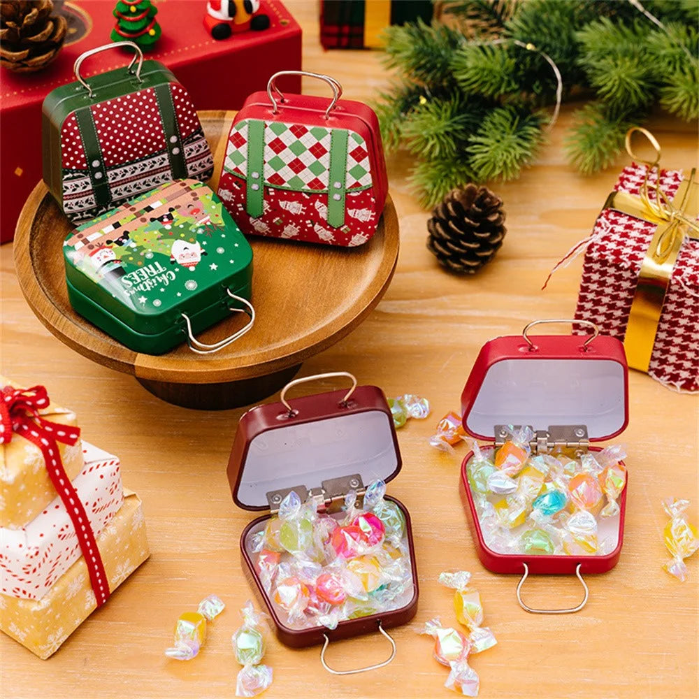 Christmas Tin Gift Box Mini Handbag Design Candy Container for Kids / Portable Cookie Storage / Holiday Decoration - Style C - 6