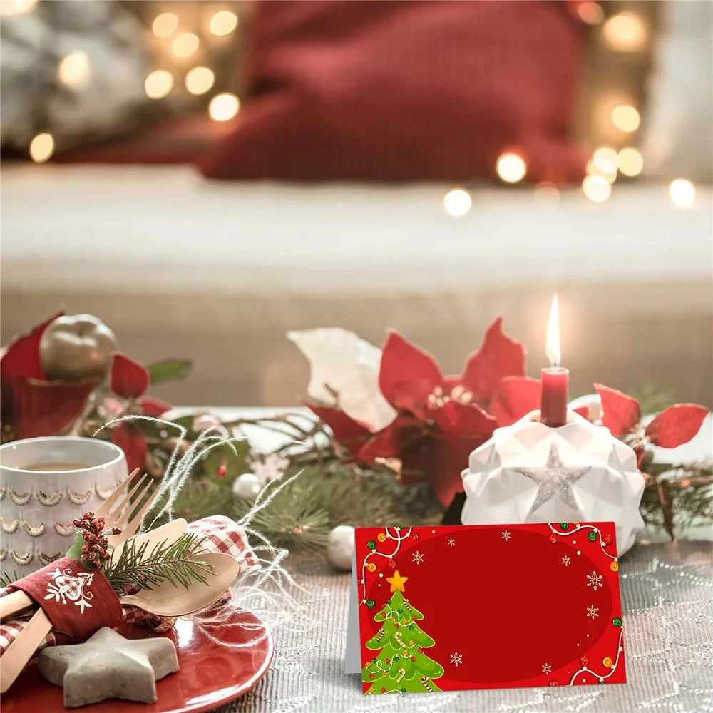 50Pcs Holiday Table Place Cards Gift Christmas Tent Cards Blank Fillable Pearlescent Cardstock for Christmas Dinner - 4