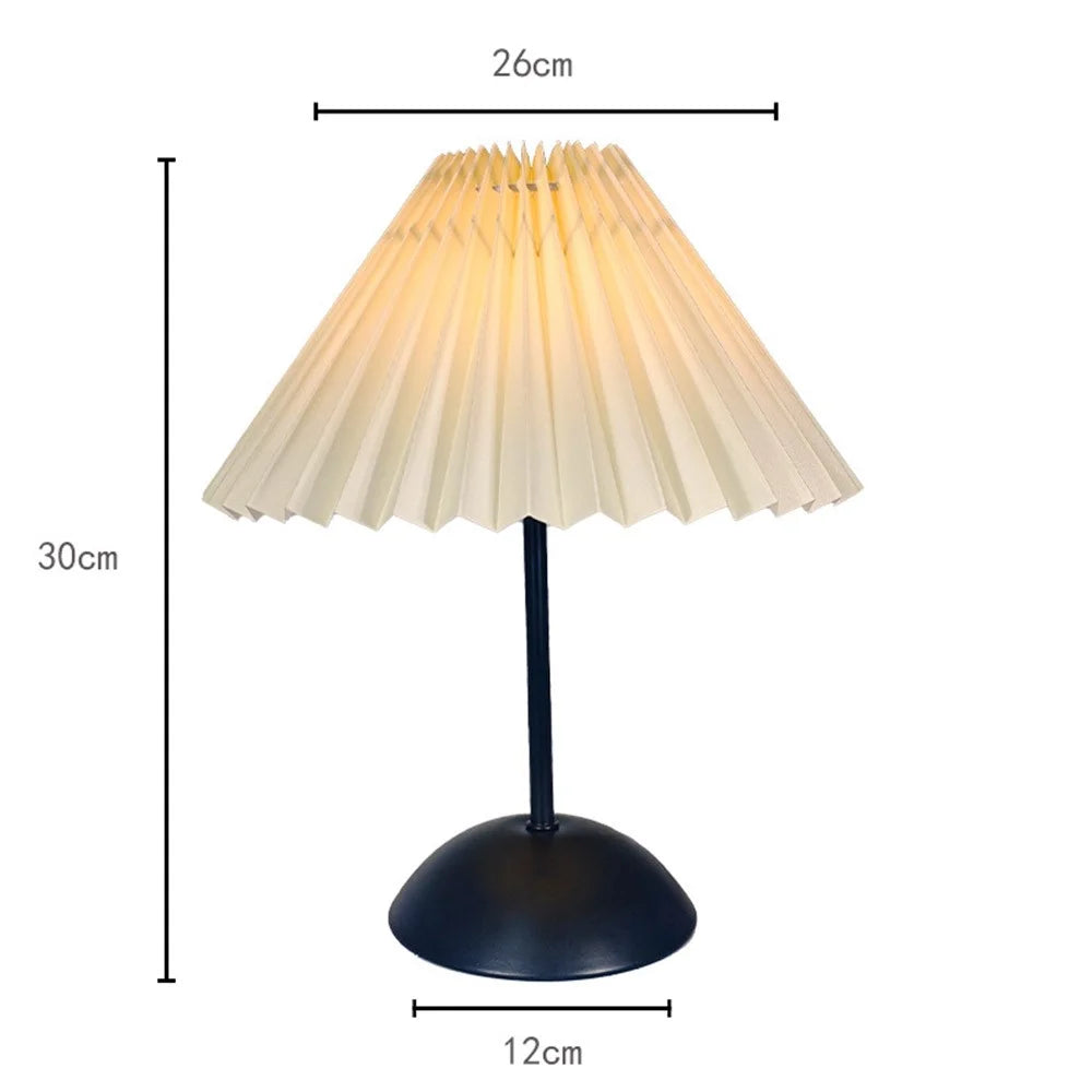 Pleated Table Lamp with 3 Color Modes + Stepless Dimming Metal Base Bedside Light USB Powered Night Light for Bedroom - Beige - 6