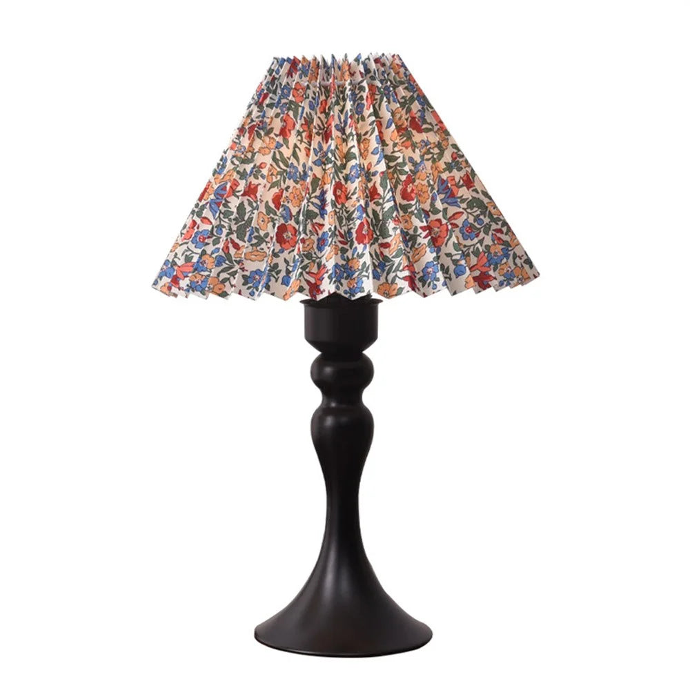 Nordic 7W Table Lamp 3 Color Dimmable Pleated Lamp Flicker-Free Eye-Care Night Light with Iron Base for Bedroom, EU Plug - Floral Print Lampshade - 2