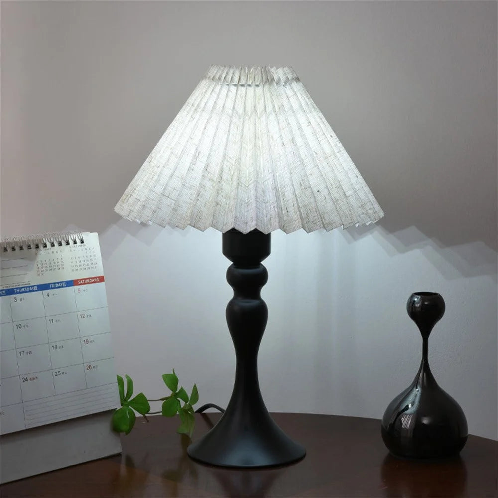 Nordic 7W Table Lamp 3 Color Dimmable Pleated Lamp Flicker-Free Eye-Care Night Light with Iron Base for Bedroom, EU Plug - Floral Print Lampshade - 3