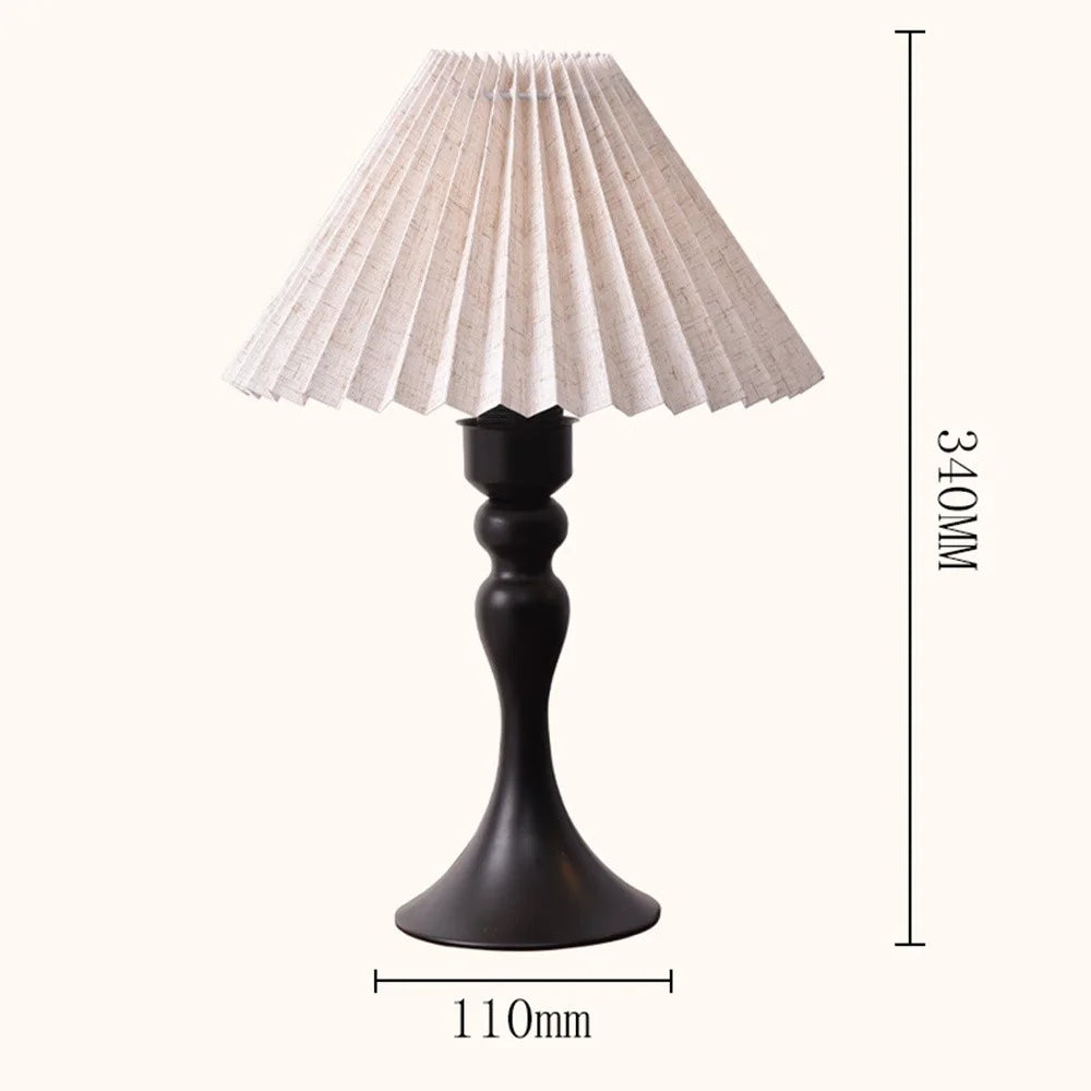 12W Pleated Bedside Lamp 3 Level Dimmable Nordic Table Lamp Flicker-Free Eye-Care Decor Light with Iron Base for Home - EU Plug - Flax Lampshade - 7