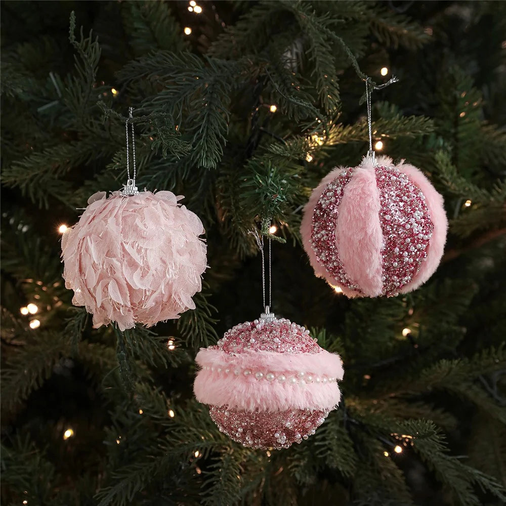 Pink Christmas Ball Ornament Fluffy Foam Xmas Tree Hanging Decoration DIY Party Decor - Style A - 7