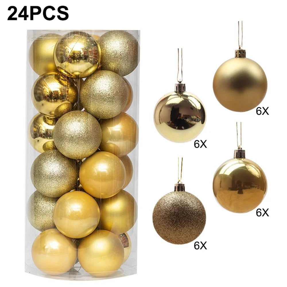 24Pcs 4cm Christmas Ornament Balls Electroplated Plastic Baubles Christmas Tree Decorations - Gold - 1