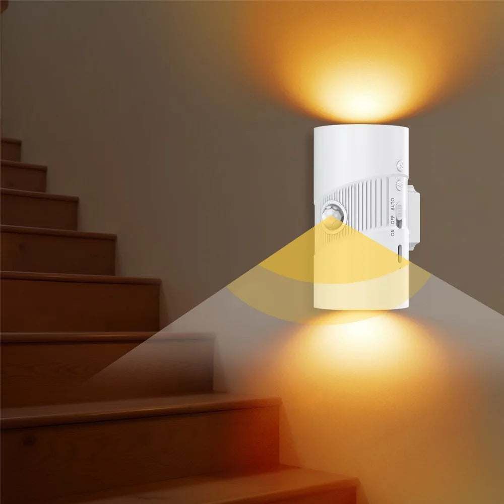 YSJ-008 1Pc Motion Sensor LED Night Light Magnetic Wall Lamp Dimmable 3 Color Temperature Dual Direction Light - White - 1