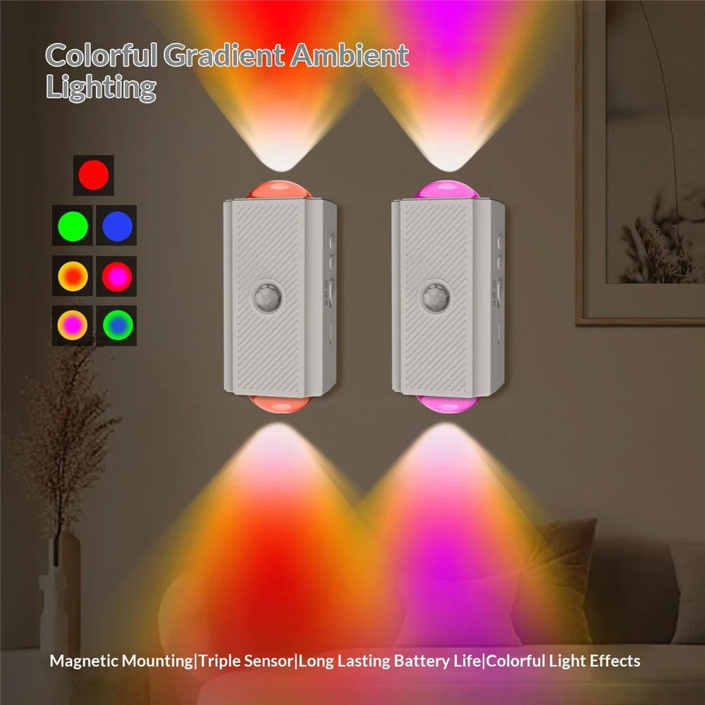 YSJ-010A 1Pc Smart Motion Sensor Night Light RGB Gradient Ambient Lighting Magnetic Wall Light for Corridor Stairs - 2
