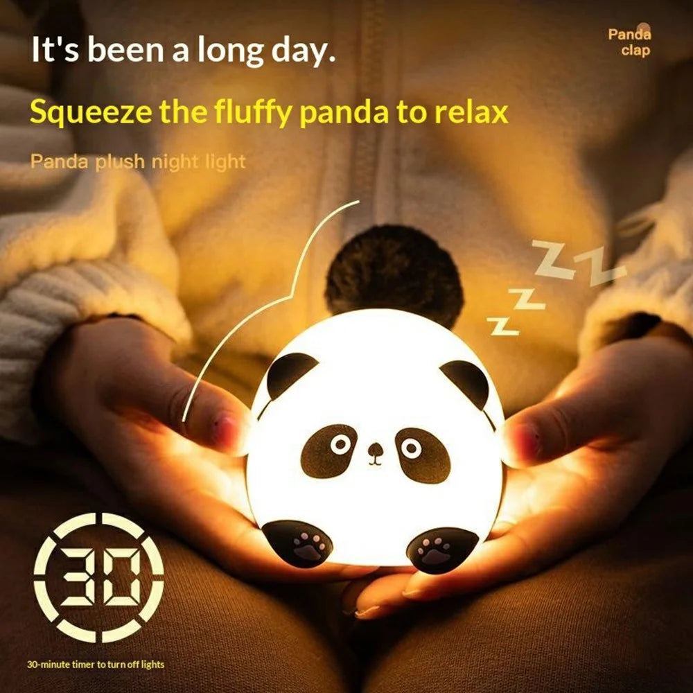 PP-D04 Colorful RGB Remote Control Fluffy Panda-Shaped Night Light 1200mAh 30-Minute Timer Soft Light Night Lamp for Bedroom - 2