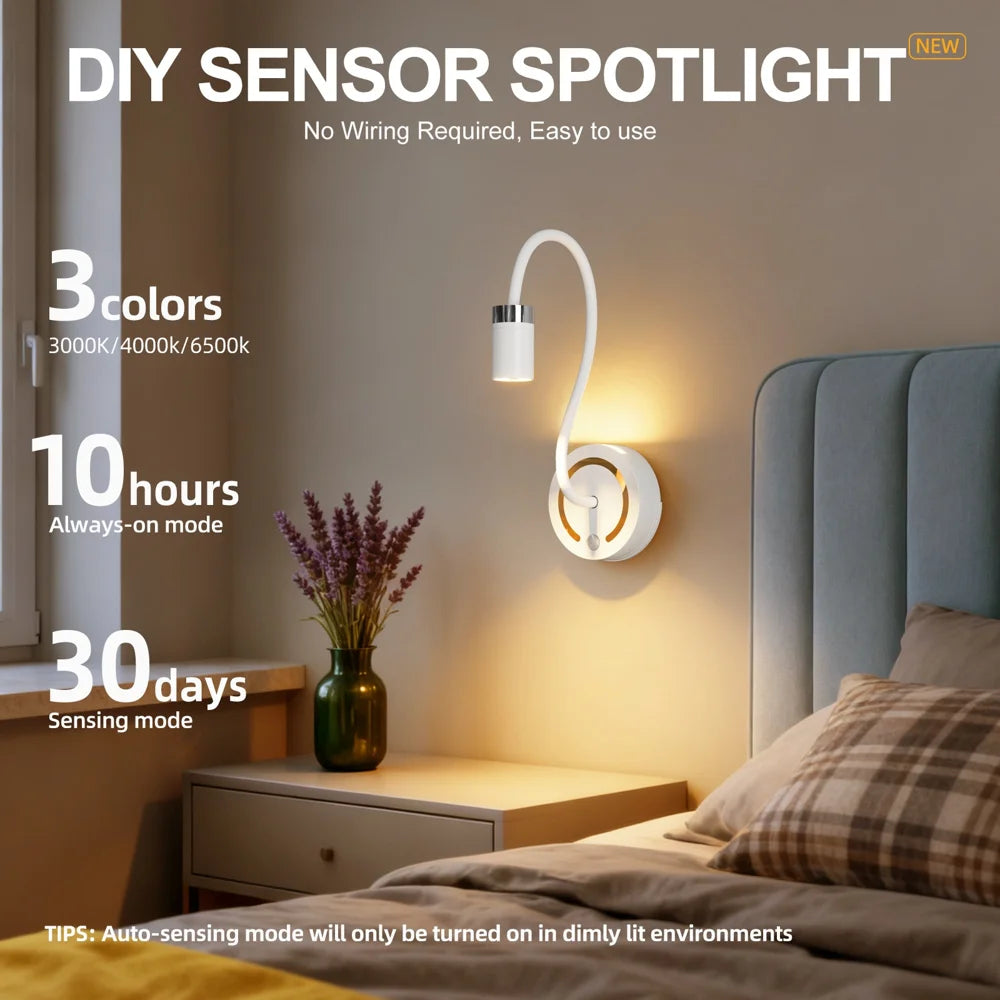TWL003 Flexible Arm Touch Control LED Desktop Night Light Motion Sensor Rechargeable Wall Lamp for Bedroom Hotel - White - 3