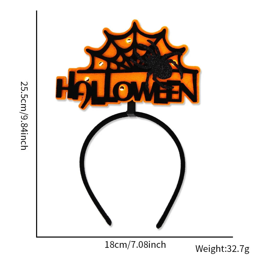 2Pcs / Set LED Light Halloween Hair Hoop Spider Web Pumpkin Glowing Headband Party Costume - Yellow Cobweb - 7