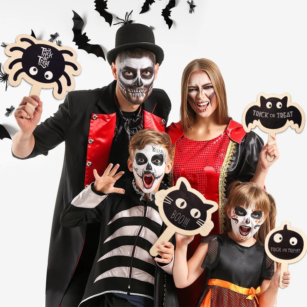 2Pcs / Set Halloween Hands-Up Sign Spider Pumpkin Bat Funny Wooden Sign Photobooth Prop - Owl - 5