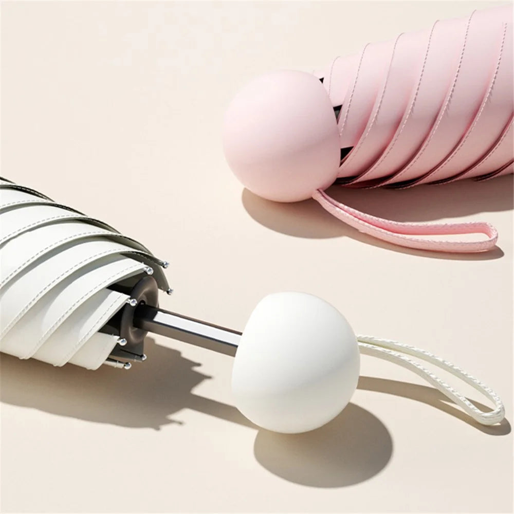 Travel Anti-UV Folding Umbrella 5-fold 6 Ribs Mini Umbrella, with Cloth Sleeve - White - 5