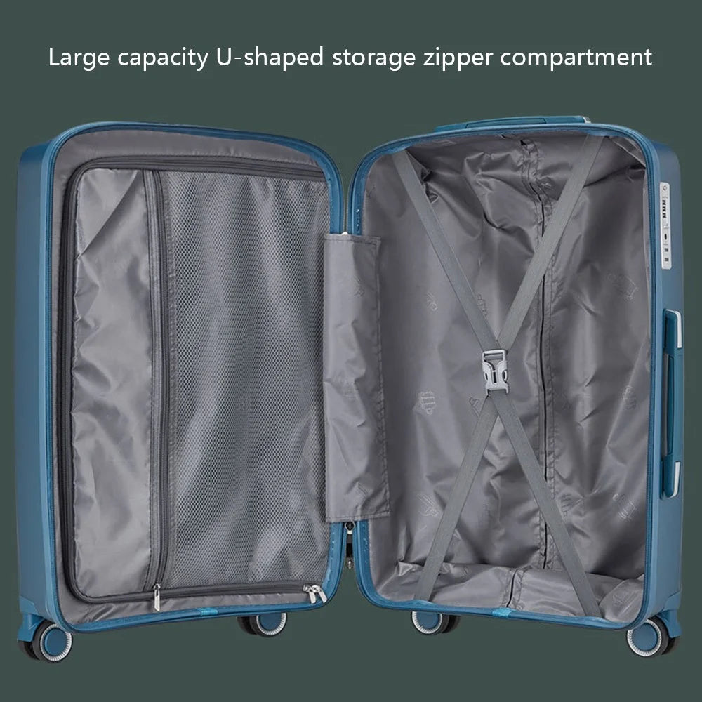 20-Inch PP Shell Carry On Luggage 4 Spinner Wheels Suitcase Trolley Case, 57x34x23cm - Blue - 2