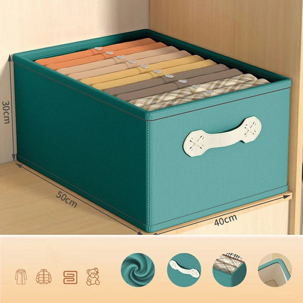 50x40x30cm Large Capacity Cotton Linen Storage Box Drawer Style Clothes Organizer - Green - 7