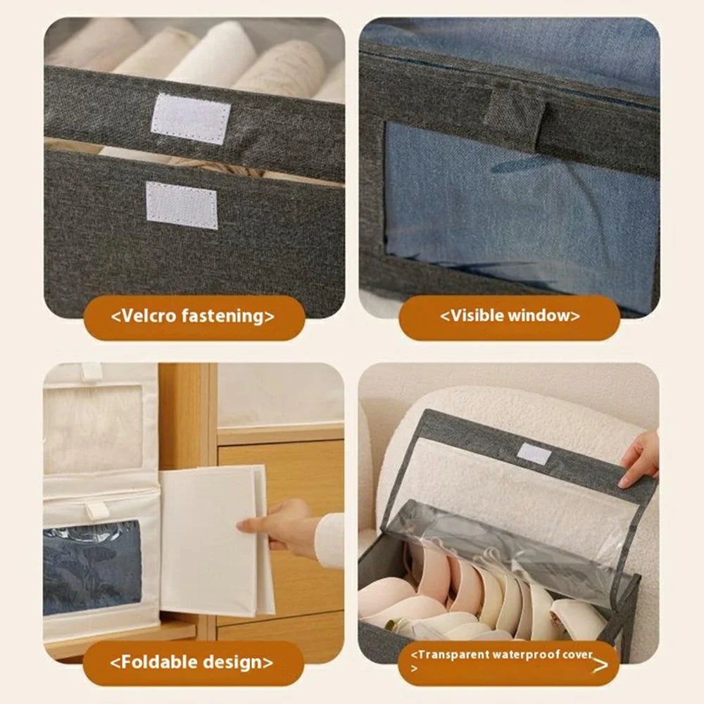 Size XXL Clear Window Oxford Fabric Foldable Storage Box with Lid for Closet Clothes Organizer, 47 x 30 x 25cm - Grey - 5