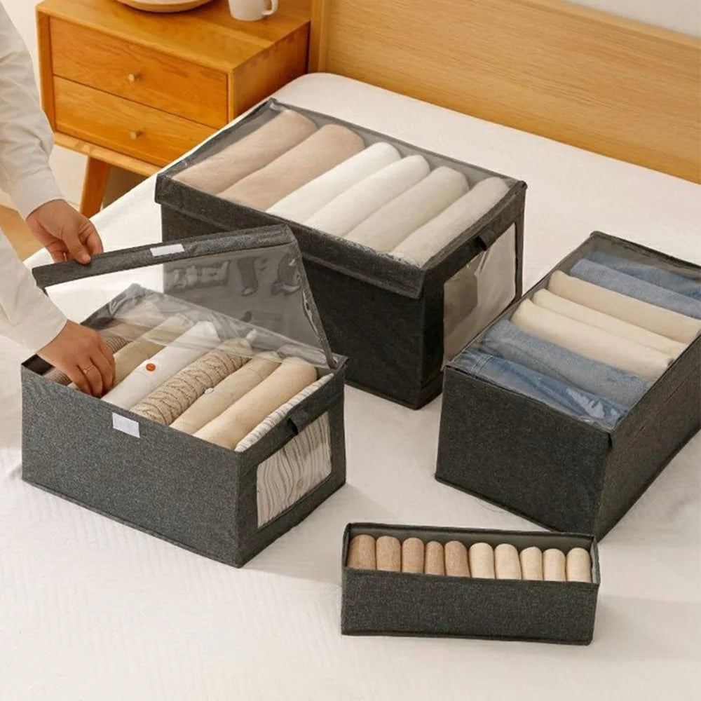 Size XXL Clear Window Oxford Fabric Foldable Storage Box with Lid for Closet Clothes Organizer, 47 x 30 x 25cm - Grey - 6