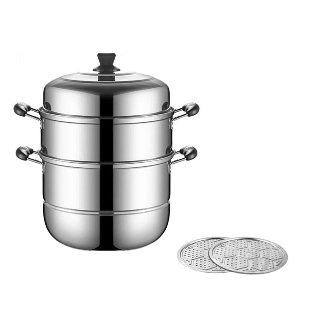 Stainless Steel 3-Tier Steamer Pot 32cm Steaming Pot Cookware with 2PCS Steaming Trays for Induction / Gas Stove - 1