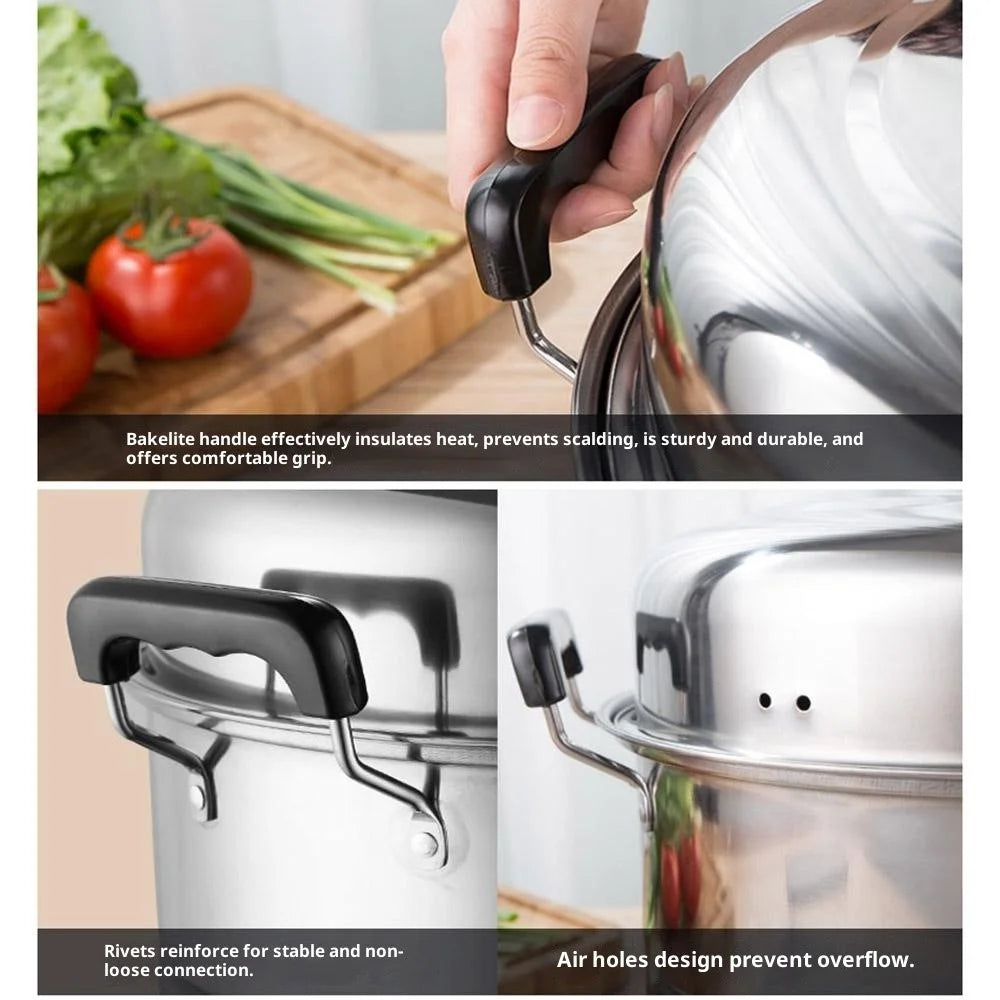 Stainless Steel 3-Tier Steamer Pot 36cm Steaming Pot Cookware with 2PCS Steaming Trays for Induction / Gas Stove - 2