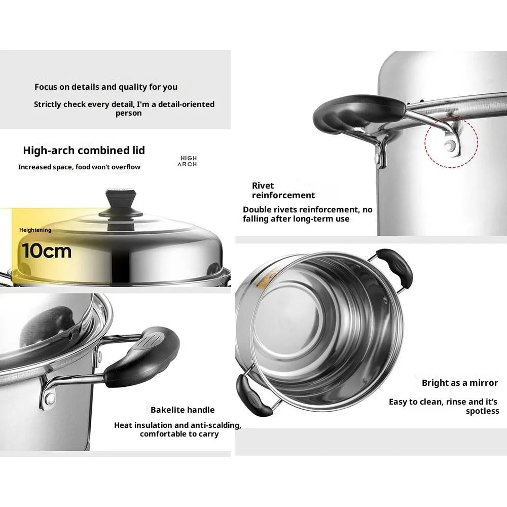 Stainless Steel 3-Tier Steamer Pot 36cm Steaming Pot Cookware with 2PCS Steaming Trays for Induction / Gas Stove - 6
