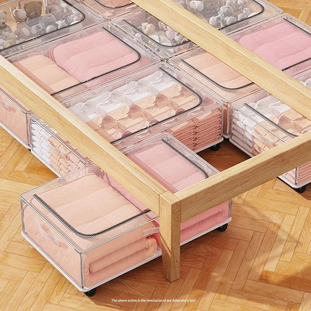 80x47x15cm Under Bed Storage Box with Wheels Large Capacity Clear Organizer for Clothes Bedding - 5