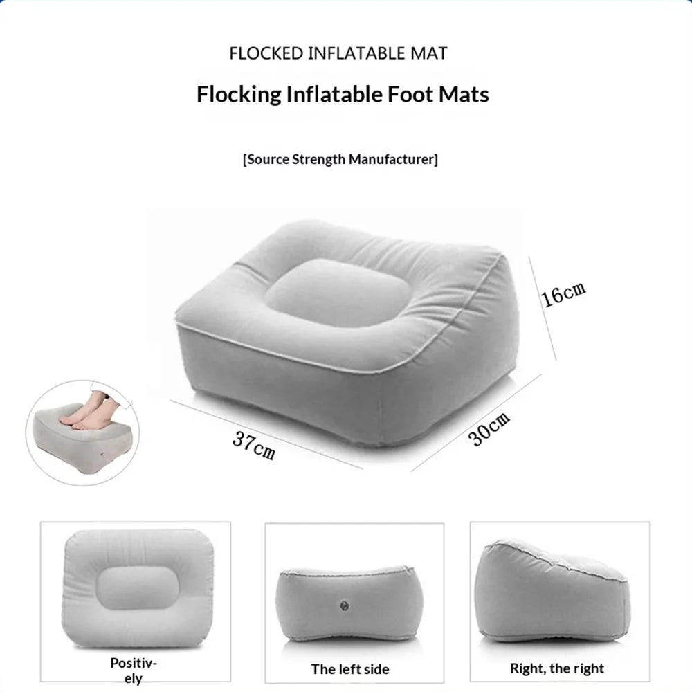 Single Layer Inflatable Footrest Pillow PVC Flocked Travel Foot Rest Air Cushion for Leg Up Relaxing - Light Gray - 3