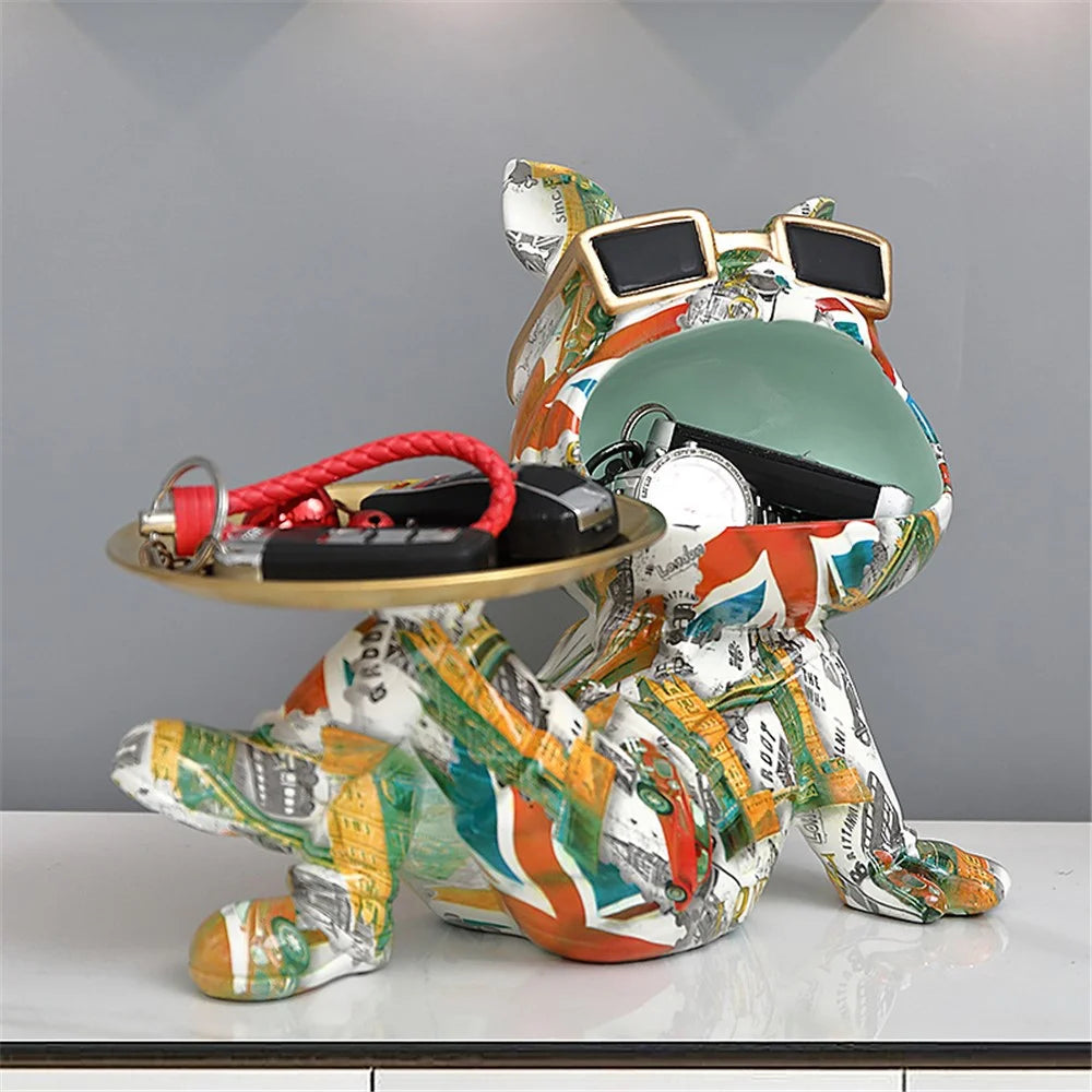 569S Colorful Big Mouth Dog Design Storage Tray Ornament Desktop Home Entrance Decoration - Green - 2