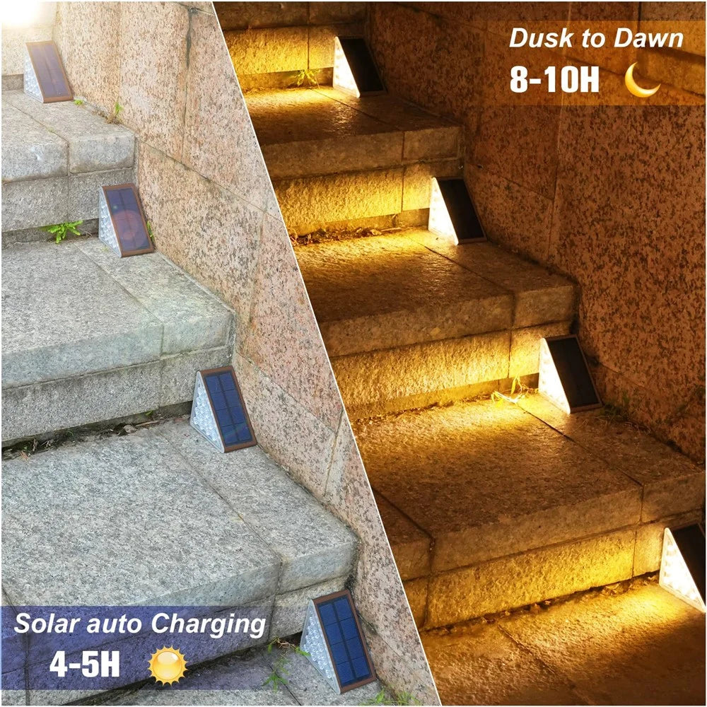 2Pcs 13-LED Solar Step Lights Outdoor Waterproof LED Stair Front Porch Patio Lights - White Light - 6
