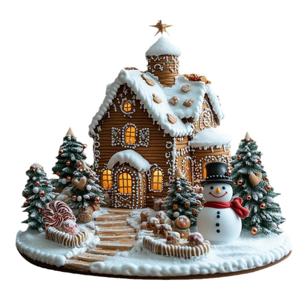 Christmas Garden Stake Statue Acrylic Waterproof Winter Gingerbread House Potted Plants Ground Plugs - 1